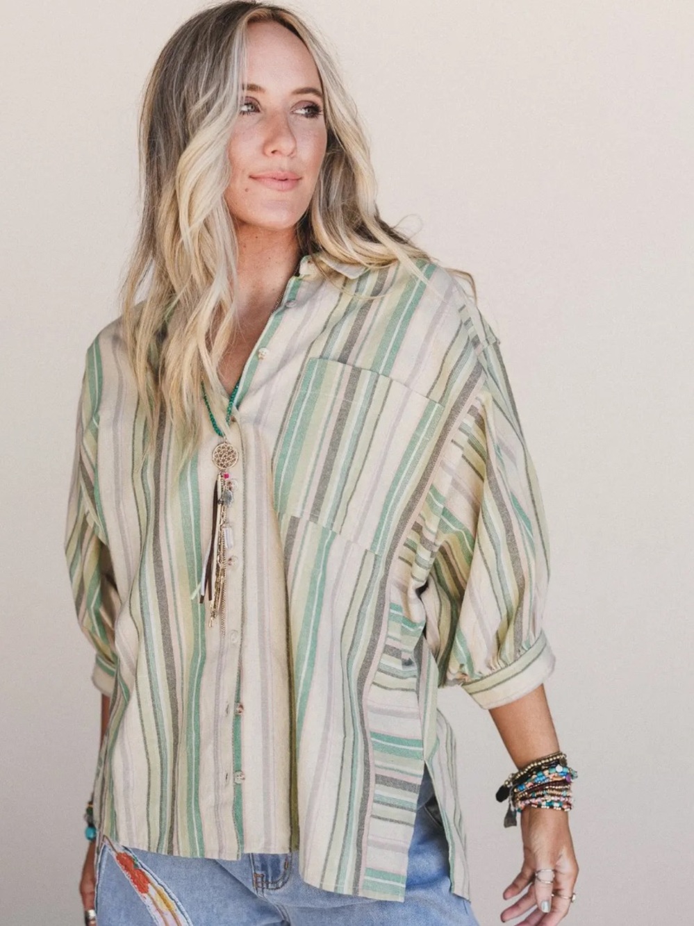Three Bird Nest Finch Striped Button Down Top